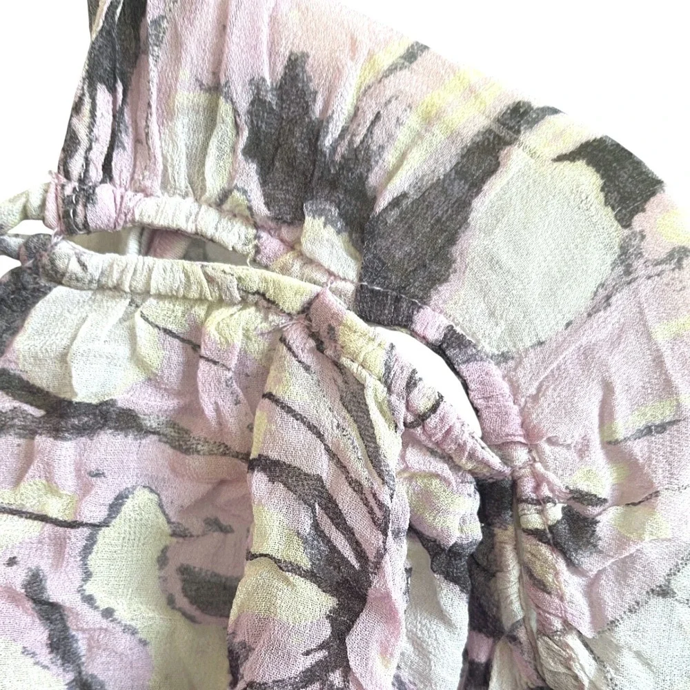Anthropologie Sheer Cropped Puff Sleeve Abstract Print Top S‎
